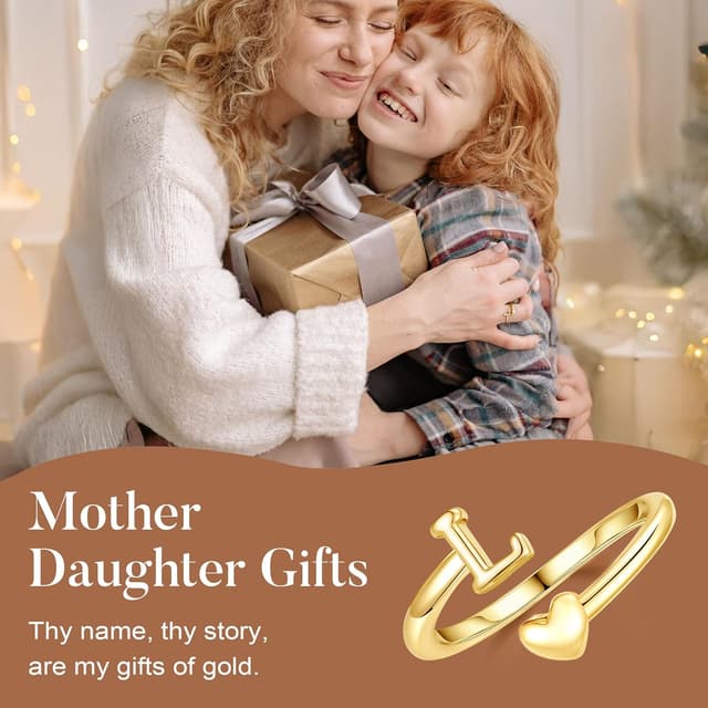 Detalle 1 de TINGN Herz Ring Gold Damen & Mädchen – 14K vergoldet, wasserfest, Buchstaben-Stacking