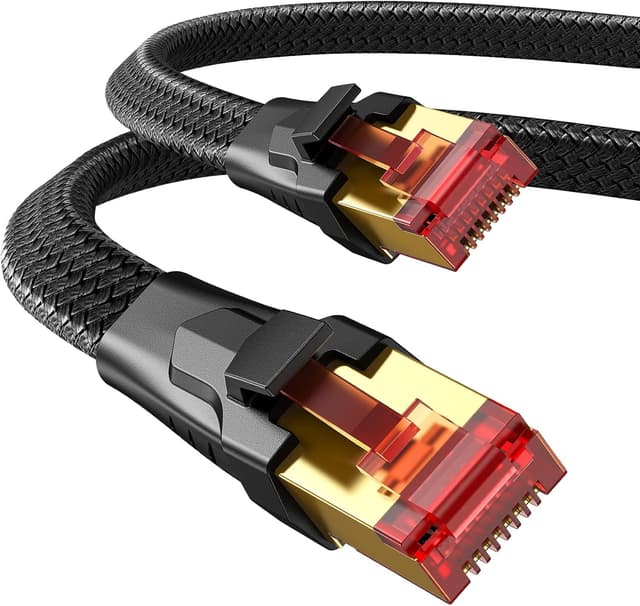 Detalle de SNOWKIDS Cat 8 LAN-Kabel (S/FTP, 40Gbps, 2000MHz) 1 m – RJ45, vergoldeter Patchkabel für Router, Switch & Co.