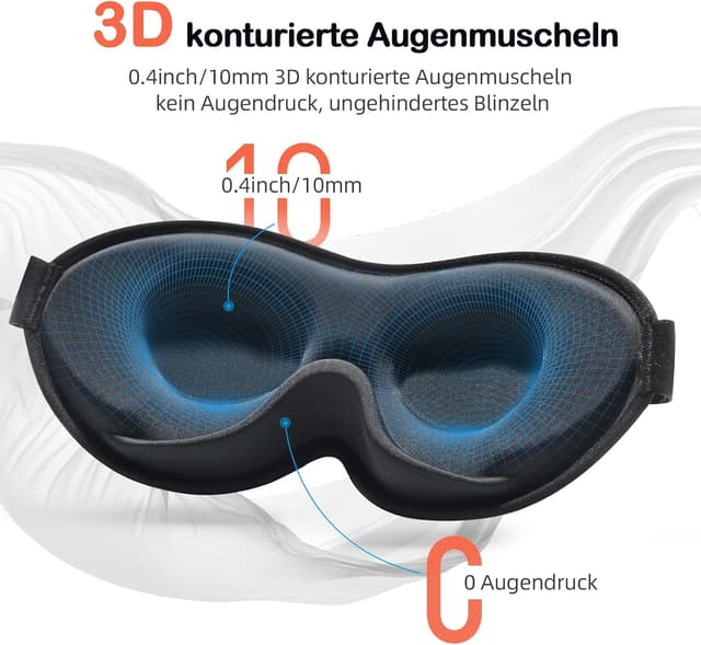 Detalle 2 de INNELO 3D-Schlafmaske 100% lichtdicht für Reisen 😴