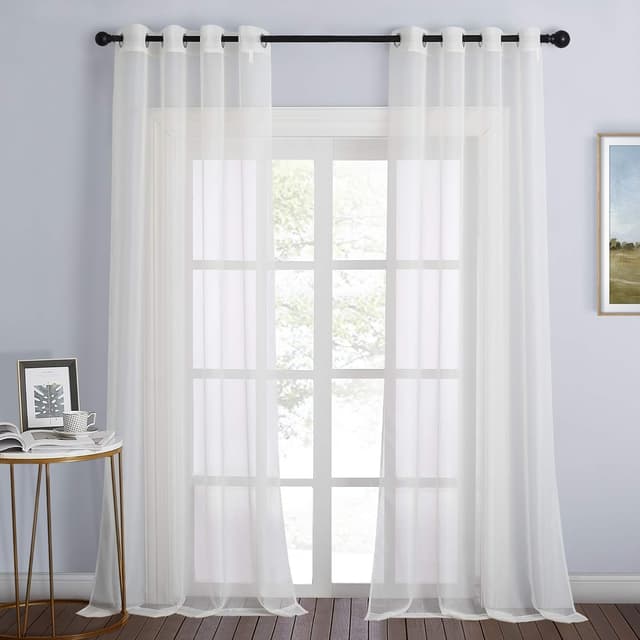 Detalle de NICETOWN Patio Door Sheer Curtains (2 Panels), 96-inch Length Ring Top Voile, Beige, 54-inch Wide