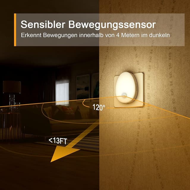 Detalle 2 de Lyridz Nachtlicht Steckdose Bewegungsmelder 2er Set