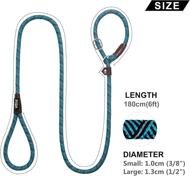 Detalle de Fida Slip Lead for Dogs 1.8m One-Size Rope Leash with Reflective Stitching (Blue)