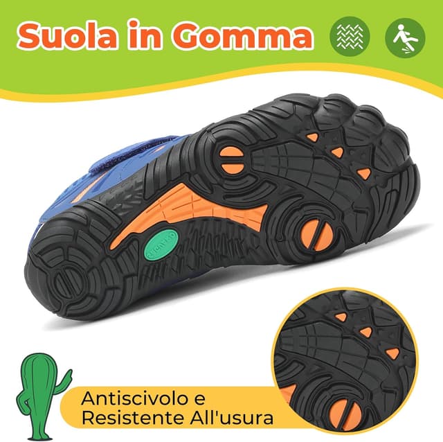 Detalle de SAGUARO Barefoot Shoes bambini traspiranti con punta a cinque dita, suola antiscivolo e plantilla estraibile (Gr. 24–36)