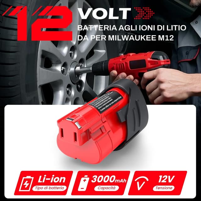 Detalle 2 de HTongD Batteria di ricambio 12V 3Ah agli ioni di litio per Milwaukee M12 (compatibile con M12B 48-11-2411 e altri)