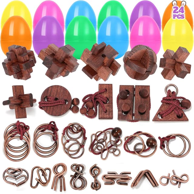Detalle de 24-Pack Easter Eggs Filled with Brain Teaser Puzzles (Plastic Eggs + Wood/Metal Puzzle Fillers) for Teens, Kids & Adults
