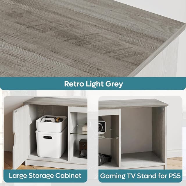 Detalle 2 de Bestier mobile TV basso per TV fino a 65 pollici con luci LED RGB e ripiani in vetro regolabili