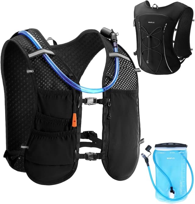 Detalle de ECOHUB Laufweste für Damen & Herren mit 2L Trinkflasche – ultraleicht, atmungsaktiv und reflektierend