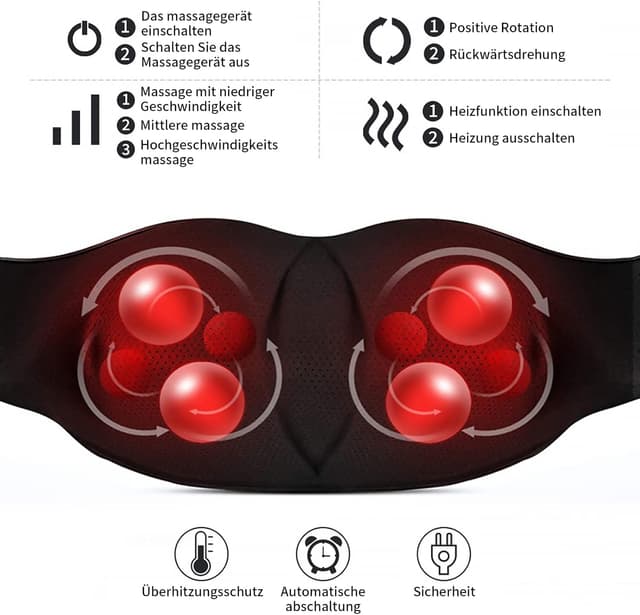 Detalle de iKristin 3D Shiatsu Nackenmassagegerät 42°C