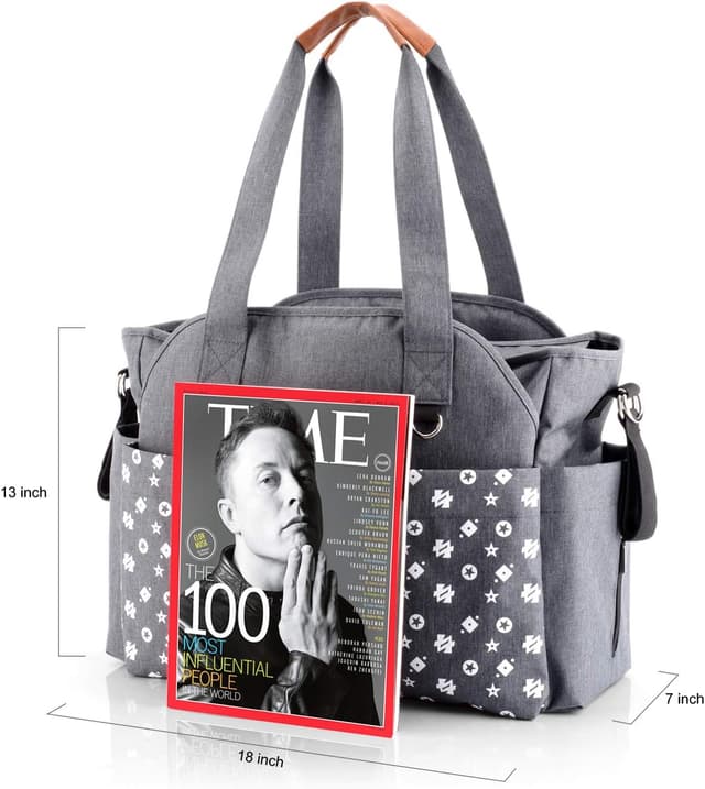 Detalle 2 de Homlynn sac à langer fourre-tout gris avec sangles de landau, 12 poches