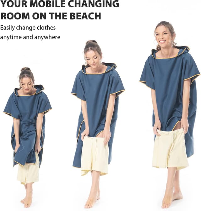 Detalle de MOKANI Changing Robe Microfiber Towel Poncho with Hood (Dark Blue) – quick-dry changing poncho towel