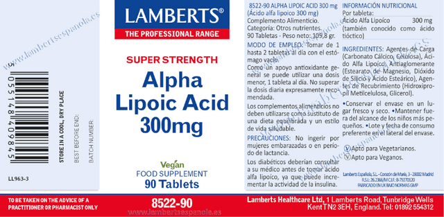 Thumbnail 1 de Lamberts Ácido Alfa Lipoico 300 mg 90 tabletas 💊