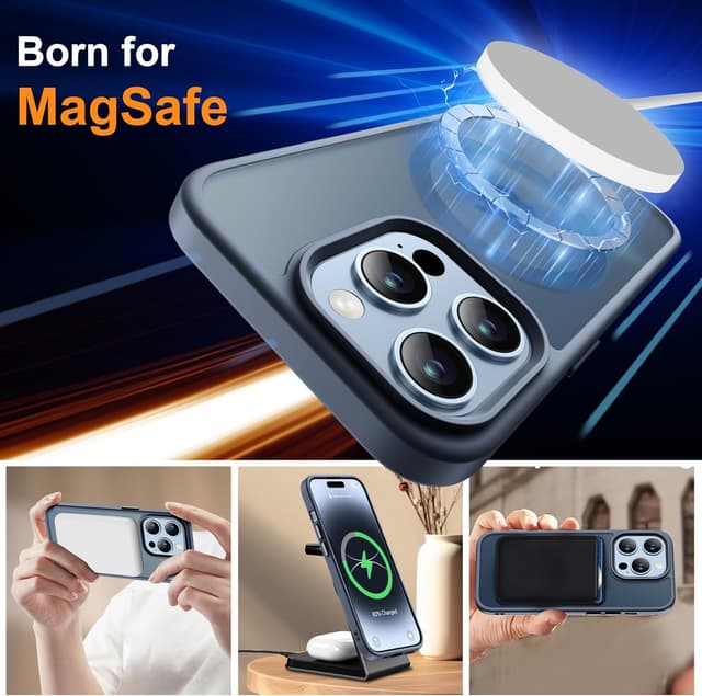 Detalle de ORETECH Hülle für iPhone 14 Pro Max (6,7 Zoll) mit Mag-Safe, stoßfest & transluzenter Rückseite inkl. Schutzfolien