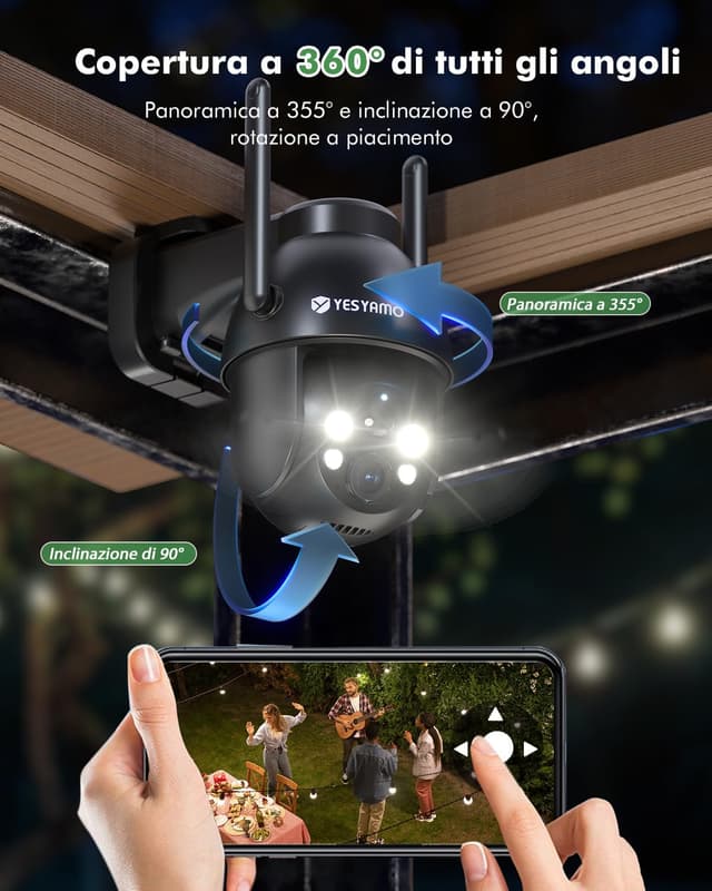 Thumbnail 3 de YESYAMO Telecamera Wi‑Fi Esterno 360° PTZ, 2.4GHz, IP66