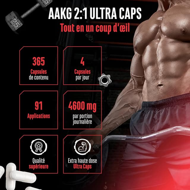 Detalle 2 de AAKG Ultra Caps – L-arginine alpha-cétoglutarate pure 1150 mg 🍒?