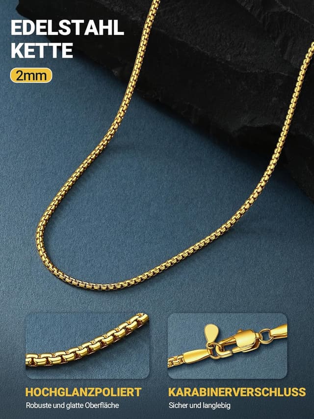 Detalle de PROSTEEL Herren Halskette aus Edelstahl mit Karabinerverschluss – Venezianier-/Erbskettenoptik, Breite 2–8 mm, Länge 46–76 cm