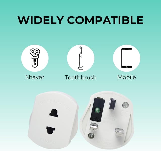 Detalle de 2 Pack UK Electric Toothbrush & Shaver Plug Adapter (2-Pin to 3-Pin) with 1A Fuse & Safety Shutters – for Oral-B, Braun, Philips & more
