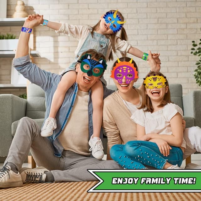 Thumbnail 6 de AOMIG Maschere Bambini Feste dinosauro: set da 9 pezzi in feltro con bracciali per Halloween, carnevale e cosplay