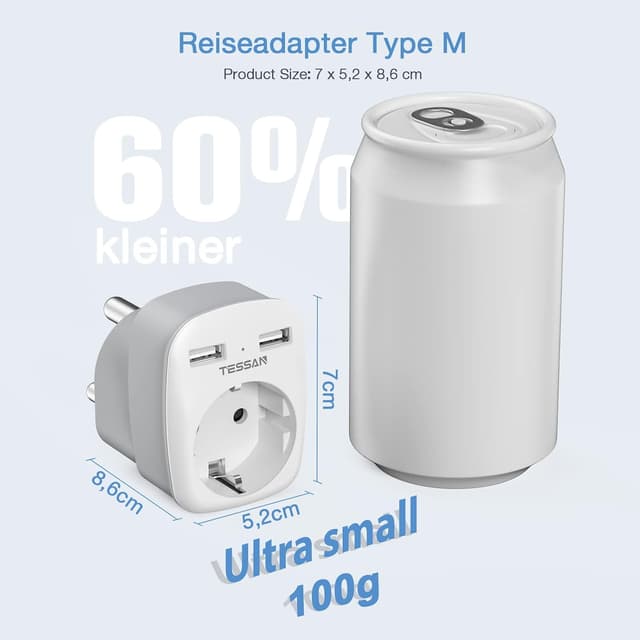 Thumbnail 1 de TESSAN Reiseadapter SĂŒdafrika Typ M mit 2 USB đ