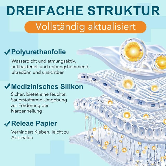 Detalle de Silikonpflaster für Narben (4 cm x 190 cm) – wiederverwendbare Silikon-Narbenblätter für postoperative Wunden, Kaiserschnitt & Verletzungen