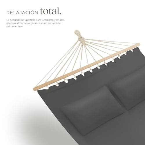 Detalle de tectake® Hamaca Doble Jardin 🌿 Estructura Firme con Cojines
