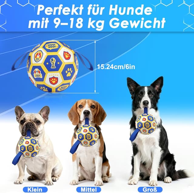 Detalle 2 de Vivifying interaktiver Fußball als Hundespielzeug (6 Zoll) inkl. Luftpumpe – für Zerrspiele & Training drinnen und draußen