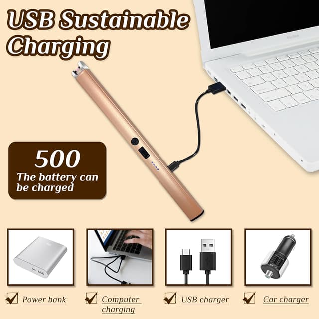 Thumbnail 6 de 2-Pack Windproof Flameless Electric Candle Lighter (USB Rechargeable) with LED Power Display & Safety Switch