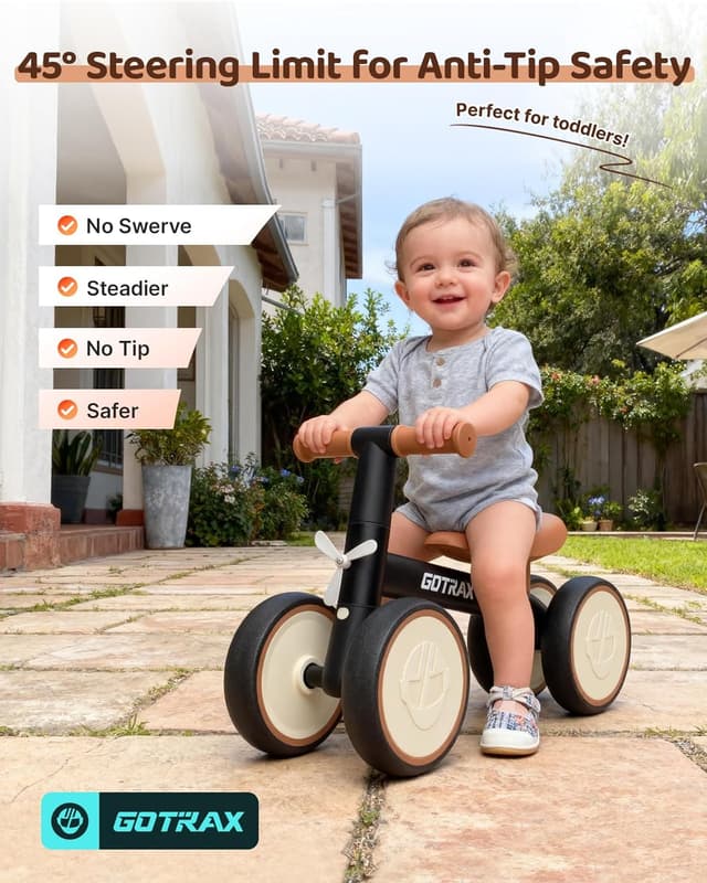 Detalle 2 de Gotrax Baby Balance Bike (1–2 Years) with 7" Silent Wheels, Soft Seat & Quick 2-Min Assembly (Black)