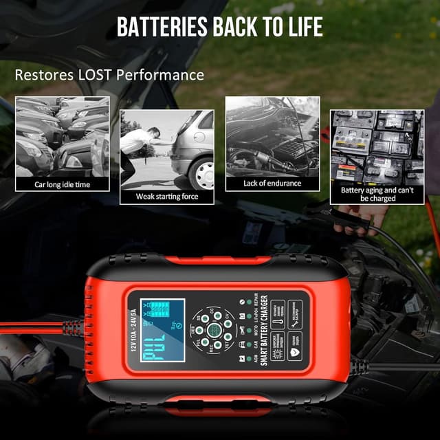 Thumbnail 6 de Husgw 10Amp Car Battery Charger 12V/24V (7-Stage) Smart Maintainer & Pulse Repair