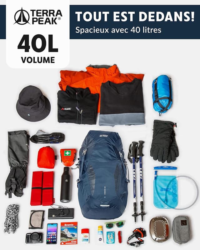 Detalle de Terra Peak® sac à dos de randonnée AIRANT 20/30/40 L en polyester Ripstop, avec ventilation Dynamic Air Flow