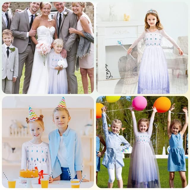 Detalle 2 de AOOWU Vestito Bambina Principessa con accessori per carnevale, Halloween e feste (150cm)