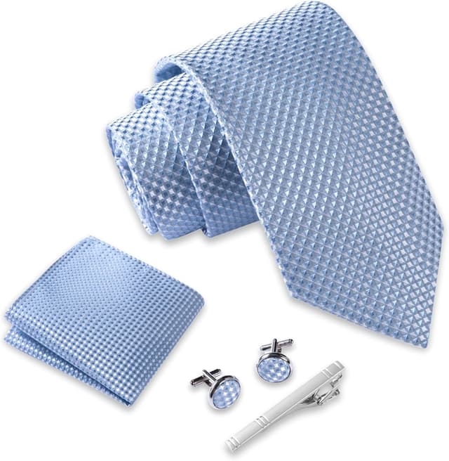 Detalle 2 de Massi Morino Morino Krawatte mit Einstecktuch Set Herren – inkl. Manschettenknöpfe, Krawattennadel & Geschenkbox