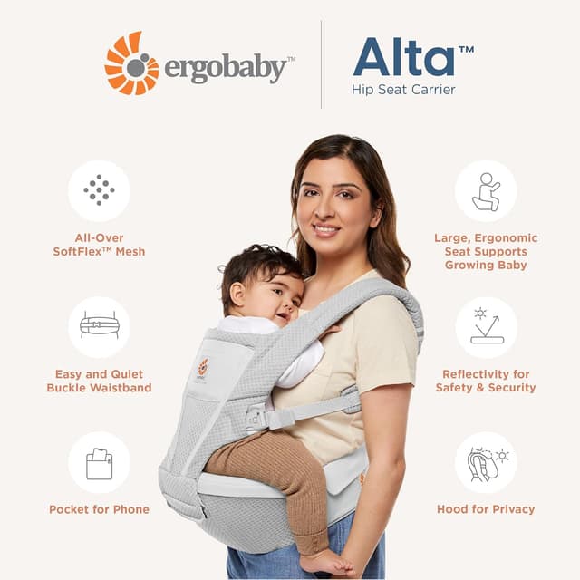 Detalle de Ergobaby Alta Hip Seat Babytrage mit abnehmbarem Rückenteil & SoftFlex Mesh – ab 4 Monaten