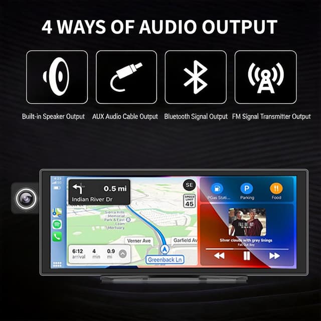 Detalle 2 de 11.26-inch Wireless Apple CarPlay & Android Auto Screen with 4K Dash Cam, 1080P Backup Camera, GPS, and Mirror Link (Includes 64GB U3 card)