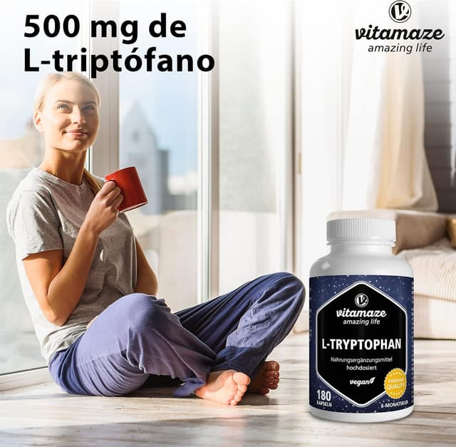 Detalle 2 de Vitamaze L-Triptófano Puro 500mg 🌱 Cápsulas para Sueño Reparador
