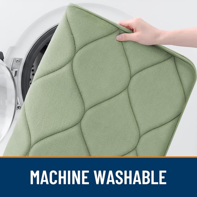 Detalle de Smiry Memory Foam Bath Mat 36"x24" in Sage Green — Ultra Soft Non-Slip, Quick-Dry & Machine Washable