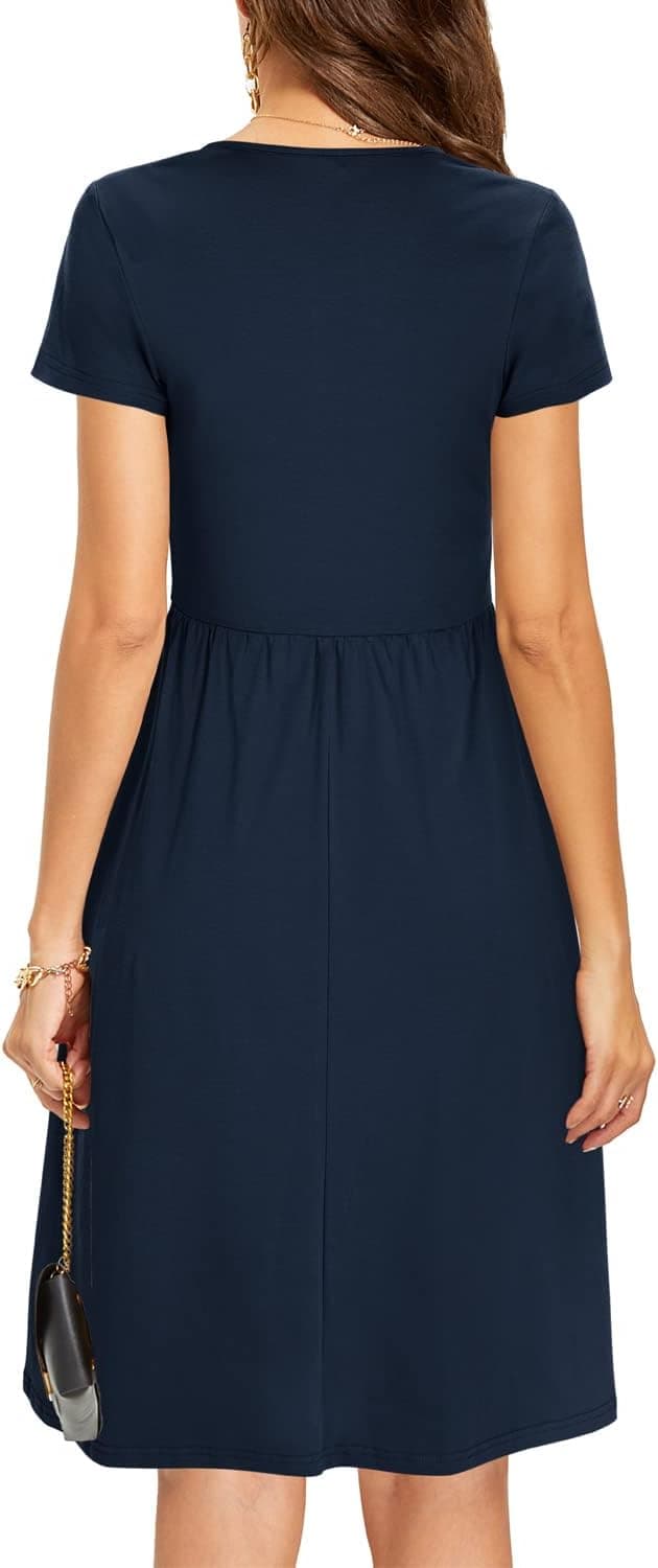 Detalle de STYLEWORD Damen Sommerkleid mit Wickeloptik, V-Ausschnitt & Taschen