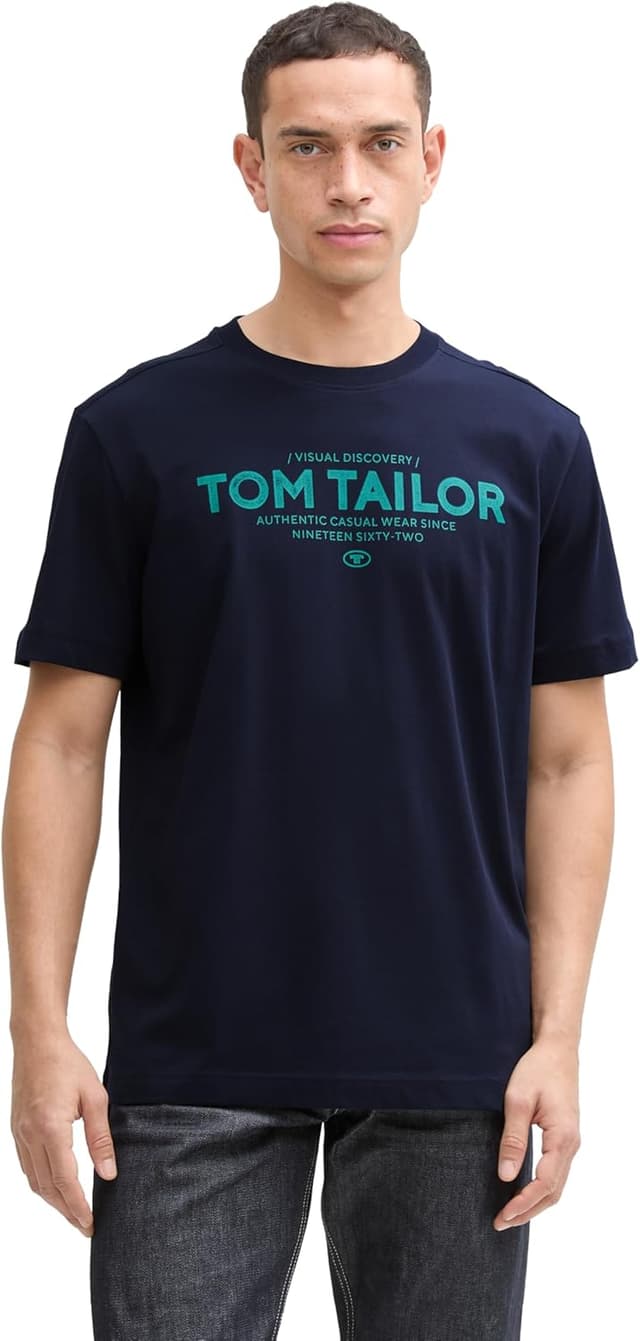 Thumbnail 6 de TOM TAILOR T-Shirt Uomo in jersey di cotone tinta unita con logo stampato