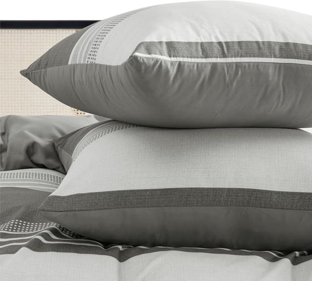 Detalle 2 de BEDSURE Wendebettwäsche 135x200 (2-teilig) Grau gestreift mit Reißverschluss – 80x80 Kissenbezug