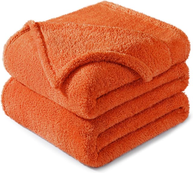 Detalle de Exclusivo Mezcla Plaid polaire velours 230x270 cm Orange – couverture douce et moelleuse pour canapé ou lit