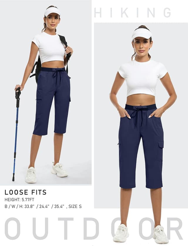 Detalle 2 de MoFiz Women’s Capri Pants (Lightweight “Ice Cool” Cargo Capris) with Zipper Pockets