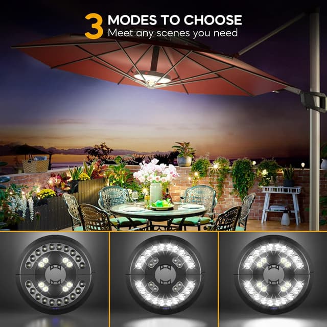 Detalle 2 de Eletorot Garden Parasol Lights LED (USB rechargeable, cordless pole light) – White