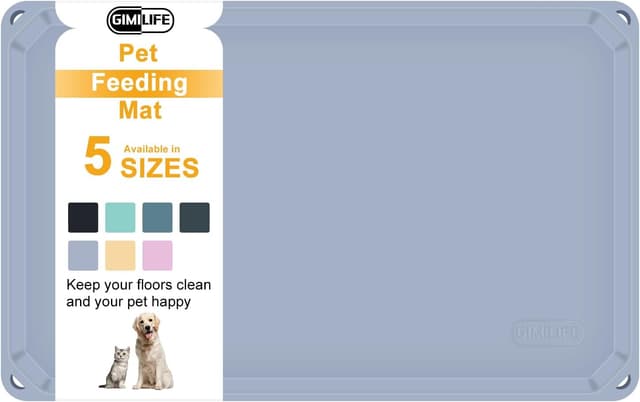 Detalle de Gimilife Napfunterlage für Hund & Katze – rutschfeste, wasserdichte Futtermatte mit erhöhtem Rand (53 x 36 cm)