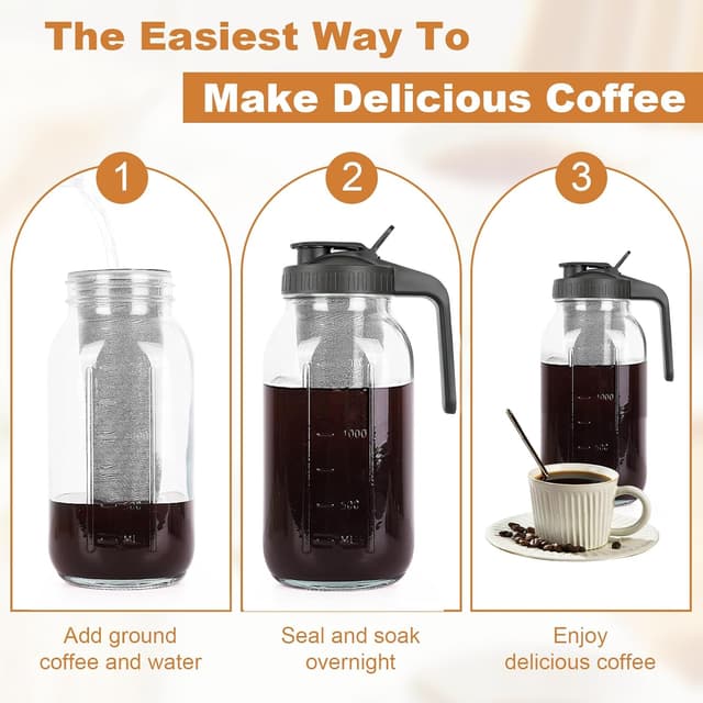 Thumbnail 4 de 64 oz Mason Jar Cold Brew Coffee Maker 🍶