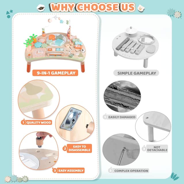 Thumbnail 6 de Holz-Aktivitätstisch für Kinder (9-in-1) – Montessori Spieltisch ab 1 Jahr