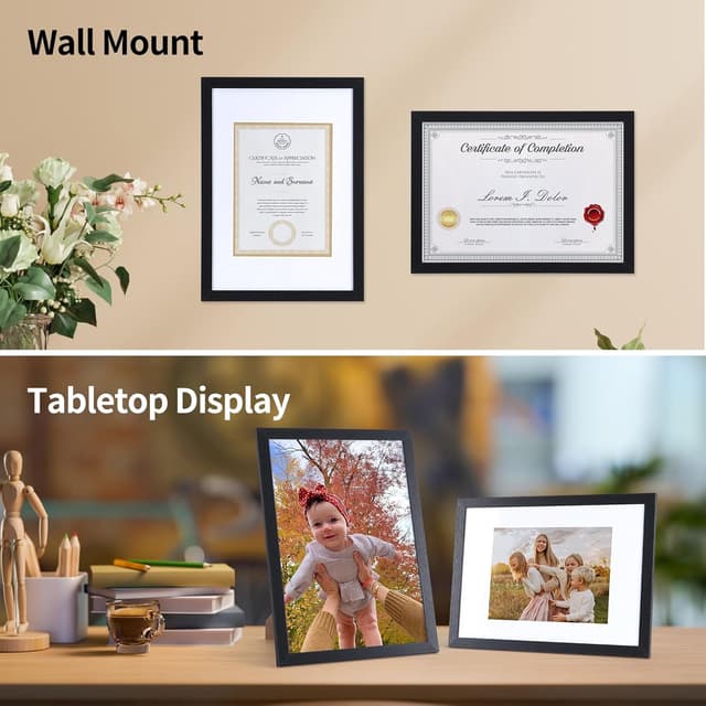 Detalle 2 de Vasemouh 15 Pack A4 Picture Frames (Black, MDF) with Mat – 8x6 & A4 Photo Display