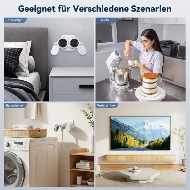 Thumbnail 6 de BOSYTRO Doppelstecker für Steckdose Adapter (IP44, geerdet) – 2-Ausgänge für Innen- und Außenbereich