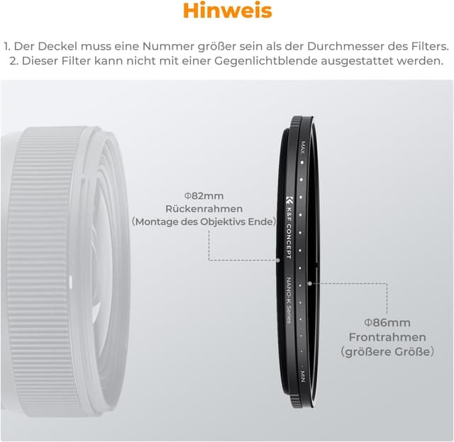 Detalle de K&F CONCEPT Nano K-Serie variabler ND-Filter 55 mm (ND2–ND2000, 1–11 Blendenstufen)