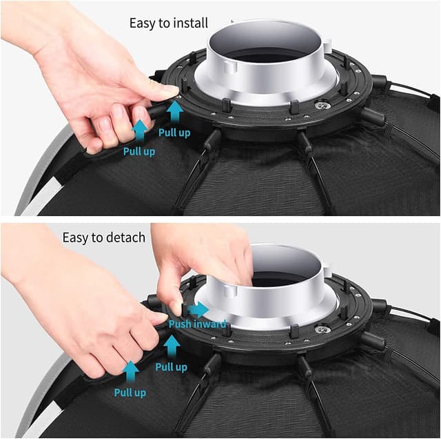 Detalle de NEEWER 26"/65 cm achteckige Softbox mit Schnellverschluss und Bowens-Anschluss – passend für viele Studio-Blitzköpfe