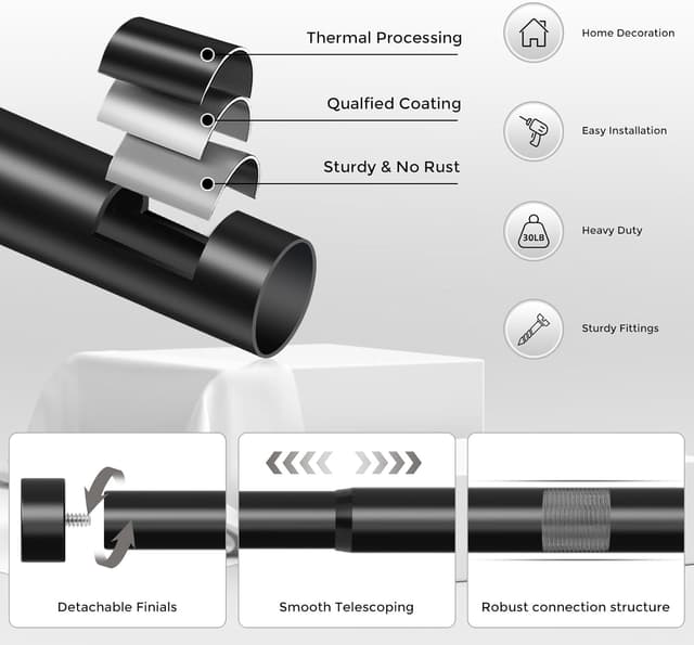 Thumbnail 6 de VOIIY Curtain Rods 36โ88" adjustable curtain rod ๐ช