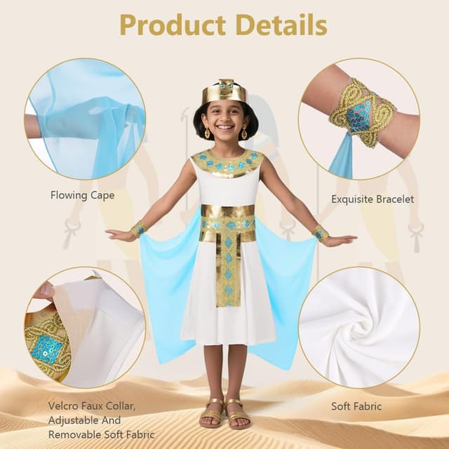 Detalle de DiULi Cleopatra Girls' Costume Egyptian Queen Fancy Dress (Kids)